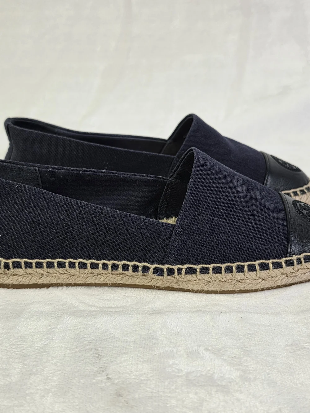 Tory Burch Espardrille Flats Womens 5 Navy Canvas Braided Jute Slip‎ On Casual